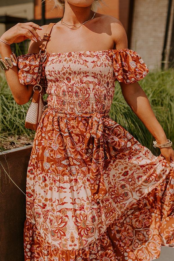 Impressions Chasing Sunsets Smocked Floral Midi