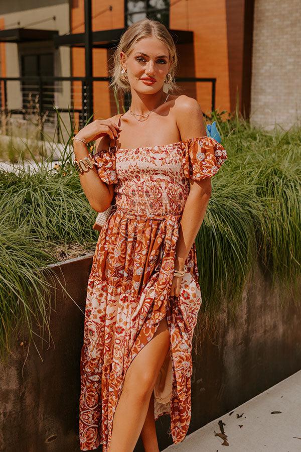 Impressions Chasing Sunsets Smocked Floral Midi