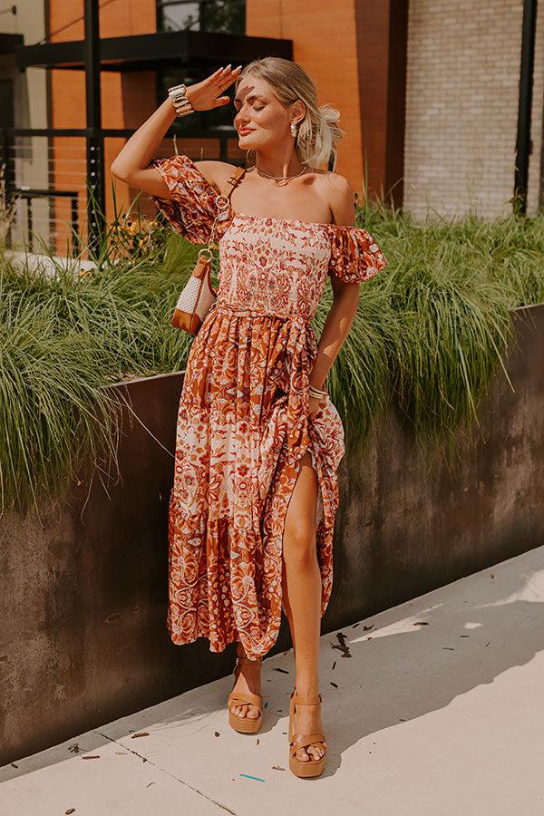 Impressions Chasing Sunsets Smocked Floral Midi