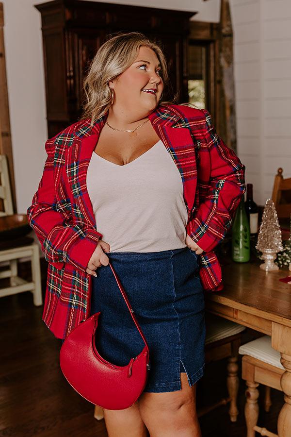 Impressions Cheerful Smile Plaid Blazer Curves