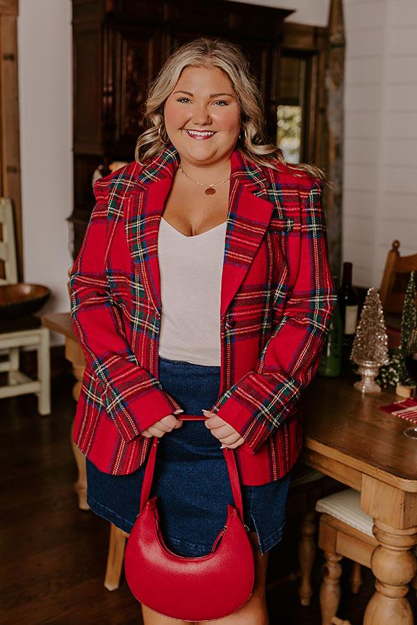 Impressions Cheerful Smile Plaid Blazer Curves