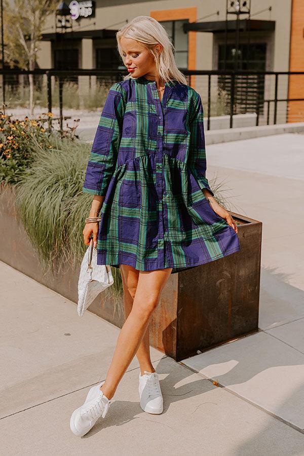 Impressions Chic Harvest Plaid Mini Dress in Green