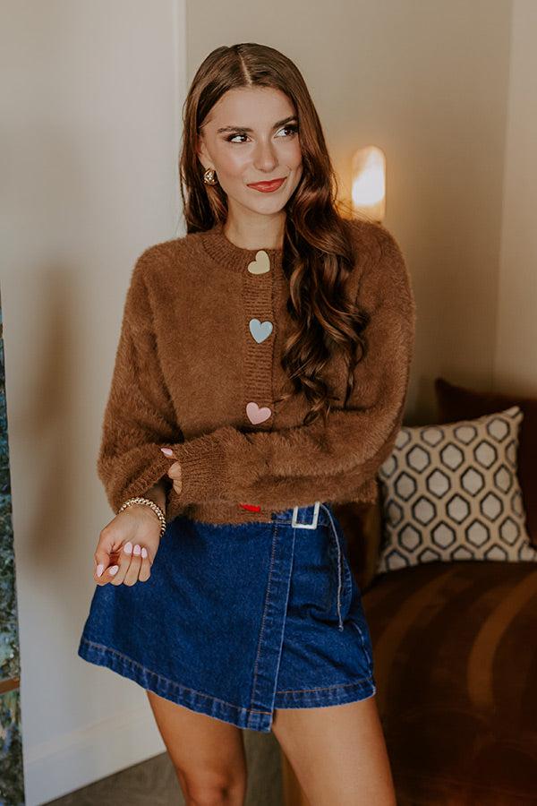 Impressions Chocolate Hearts Eyelash Knit Cardigan