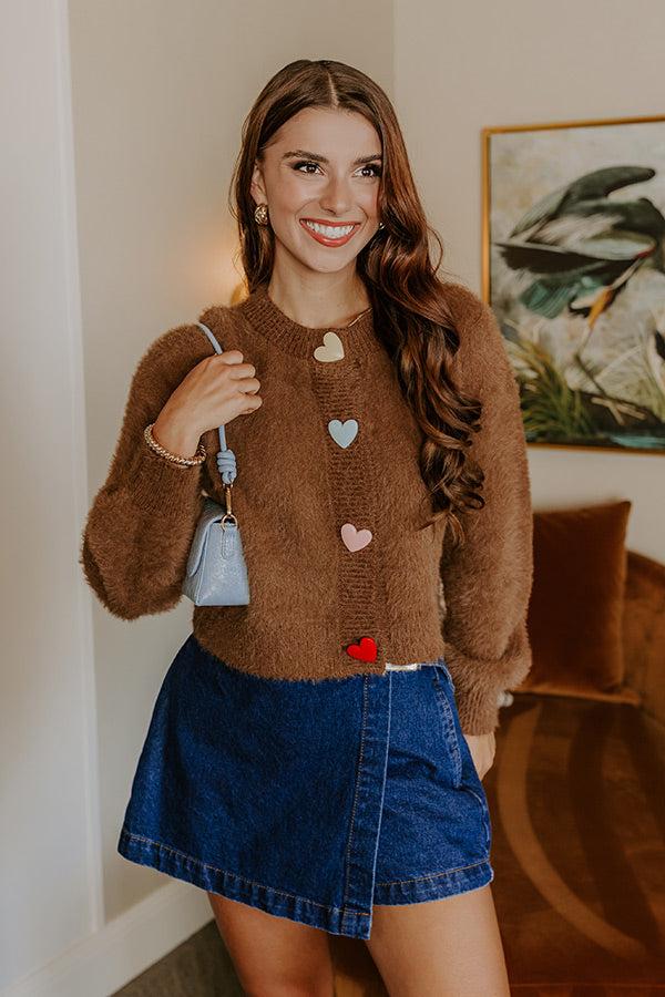 Impressions Chocolate Hearts Eyelash Knit Cardigan