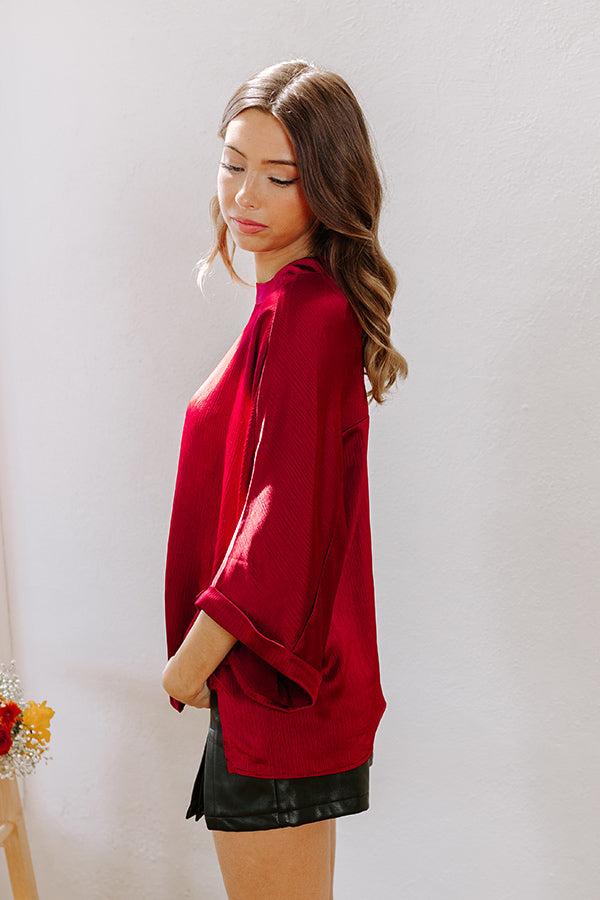 Impressions City Lights Satin Top In Wine