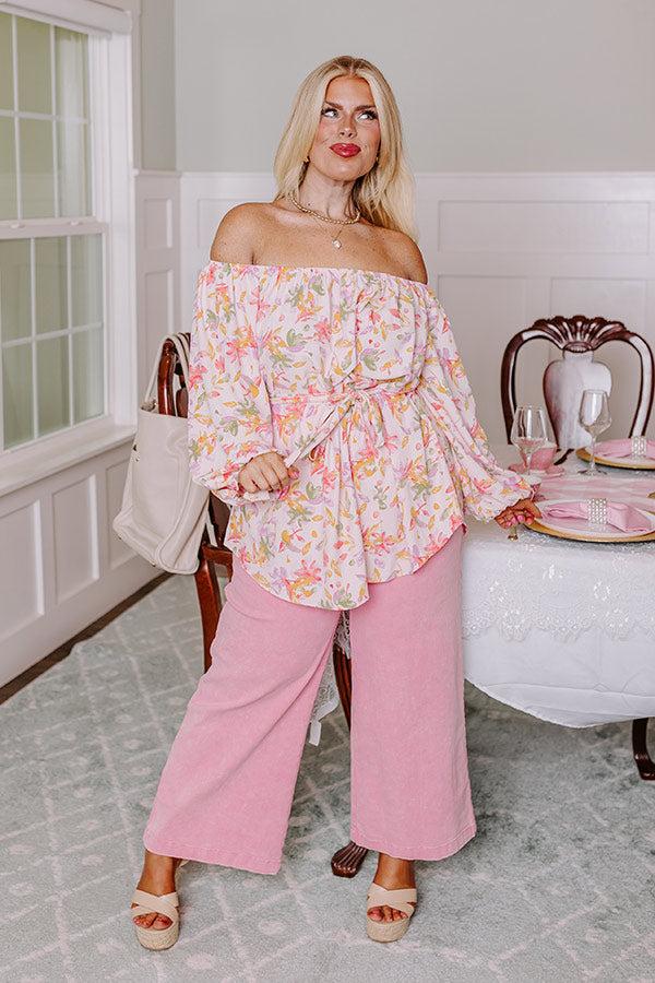 Impressions Coastal Cure Floral Top In Pink Curves