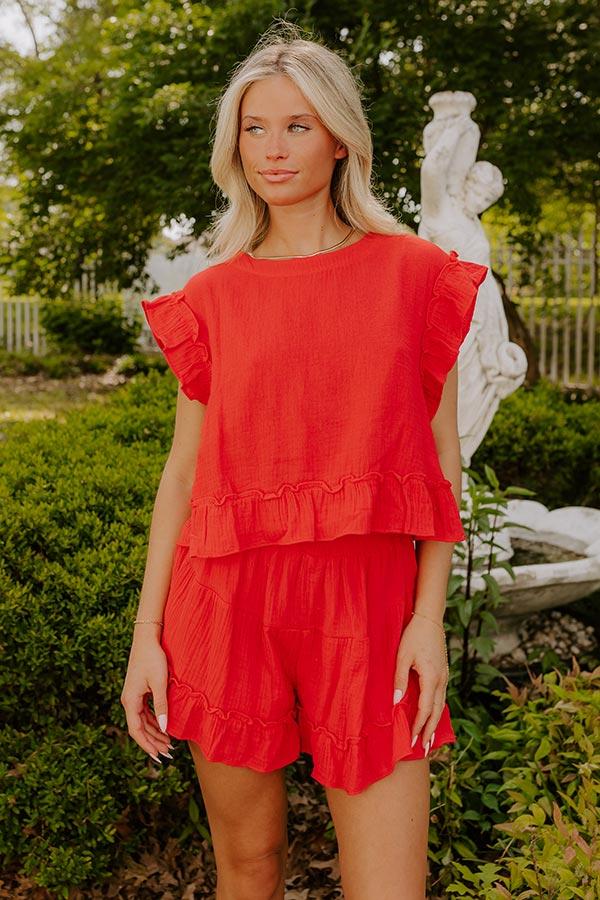 Impressions Coastal Muse Gauze Ruffle Top In Red