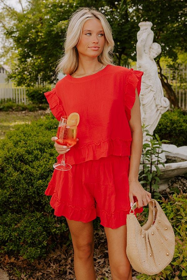 Impressions Coastal Muse Gauze Ruffle Top in Red