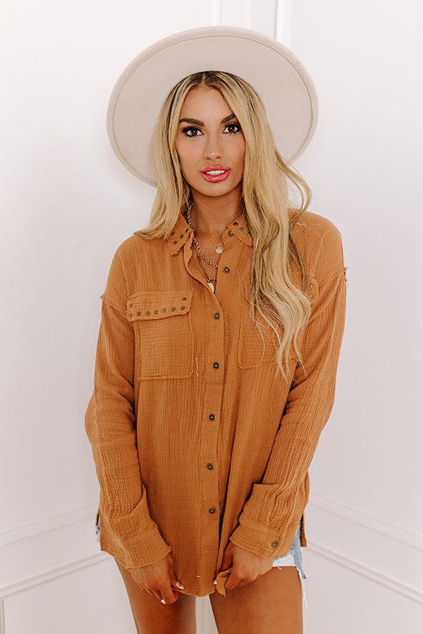 Impressions Cold Brew Babe Button Up In Iced Mocha