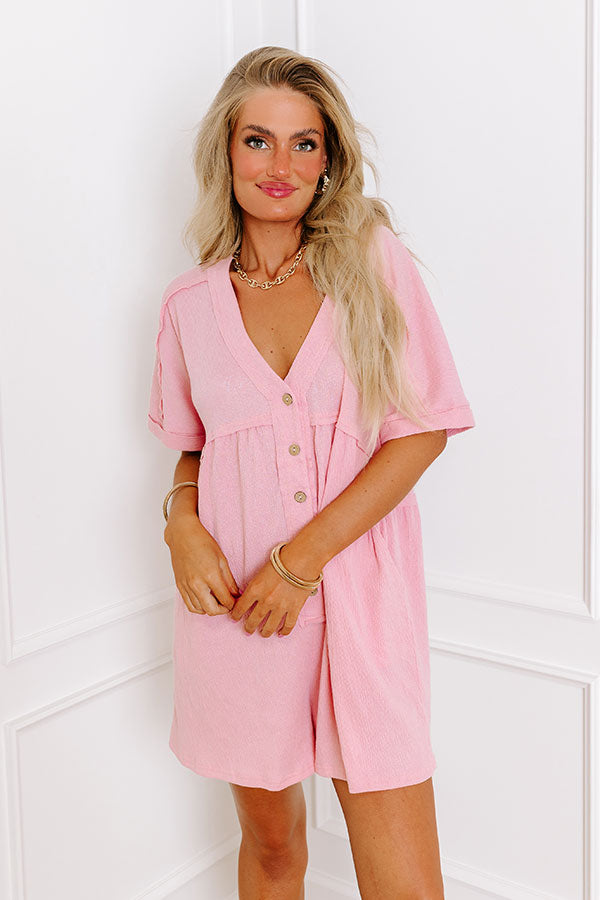 Impressions Comfy Chic Button Down Romper In Pink