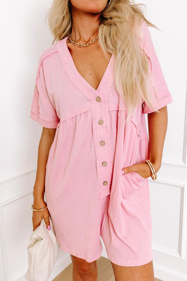 Impressions Comfy Chic Button Down Romper In Pink