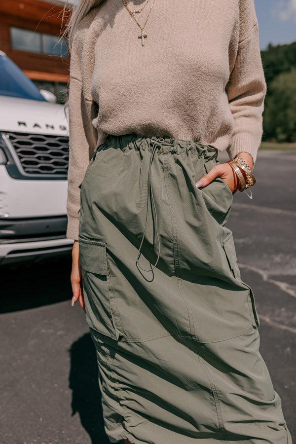 Impressions Cool Energy Cargo Midi Skirt In Sage