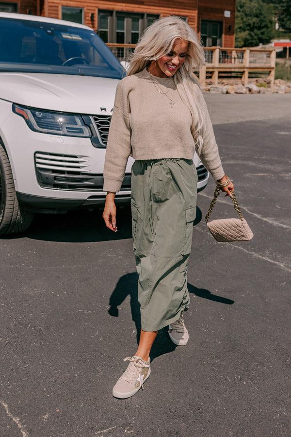 Impressions Cool Energy Cargo Midi Skirt In Sage