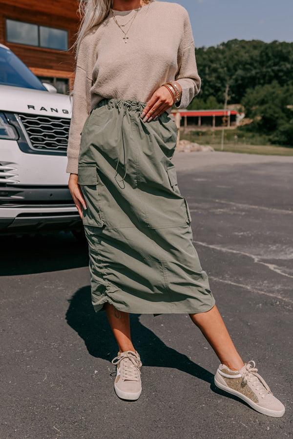 Impressions Cool Energy Cargo Midi Skirt In Sage