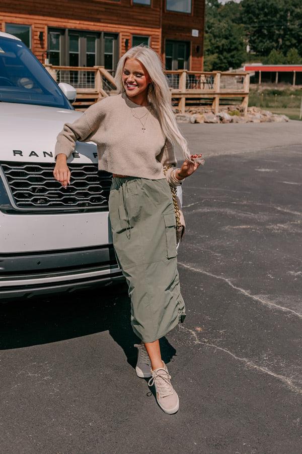Impressions Cool Energy Cargo Midi Skirt in Sage