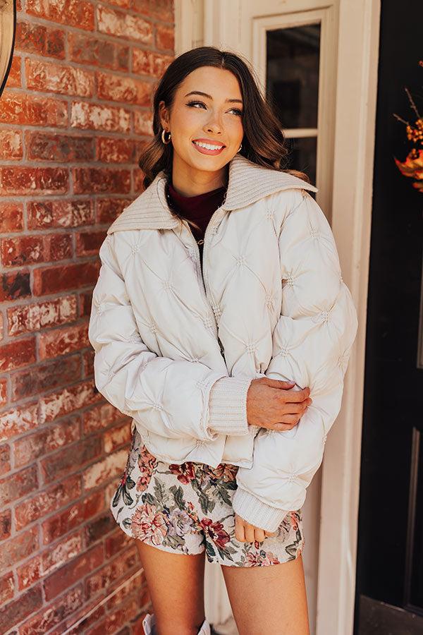 Impressions Cool Weather Puffer Jacket In Cream