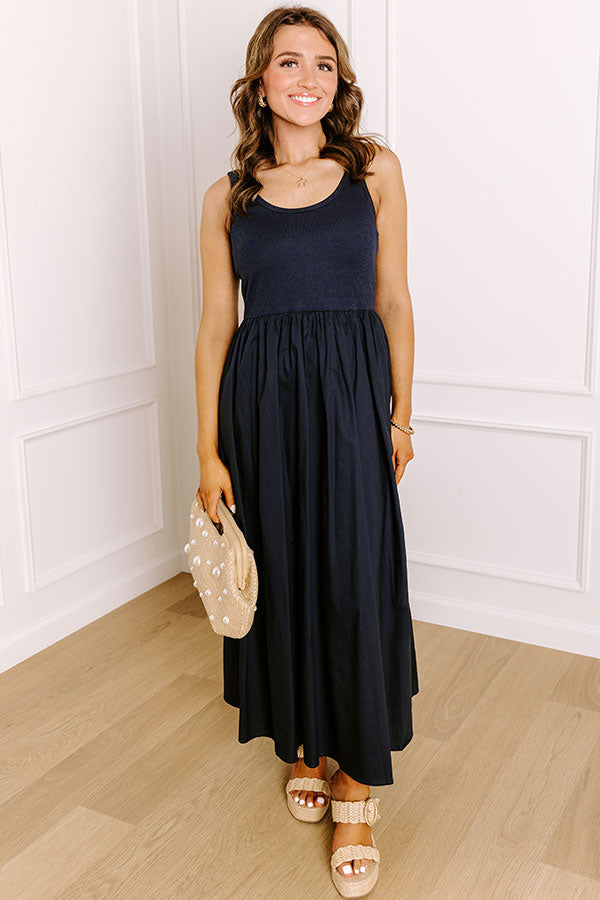 Impressions Courtyard Charm Midi Dress In Navy