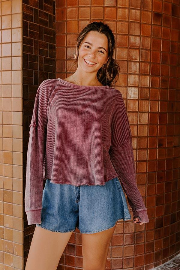 Impressions Cozy Couture Waffle Knit Top In Plum