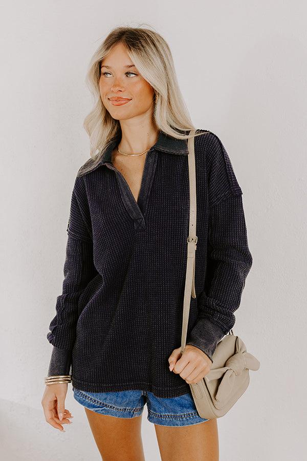 Impressions Cozy Cues Waffle Knit Top In Navy