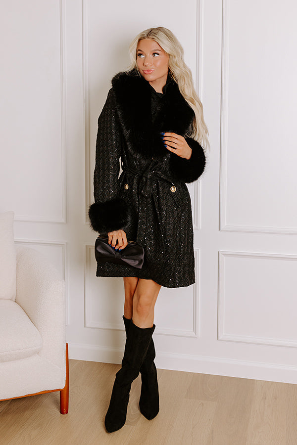 Impressions Cozy Elegance Tweed Knit Coat In Black