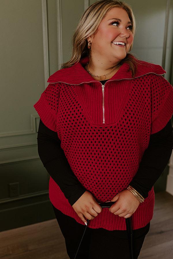 Impressions Cozy Lifestyle Knit Top In Red Curves