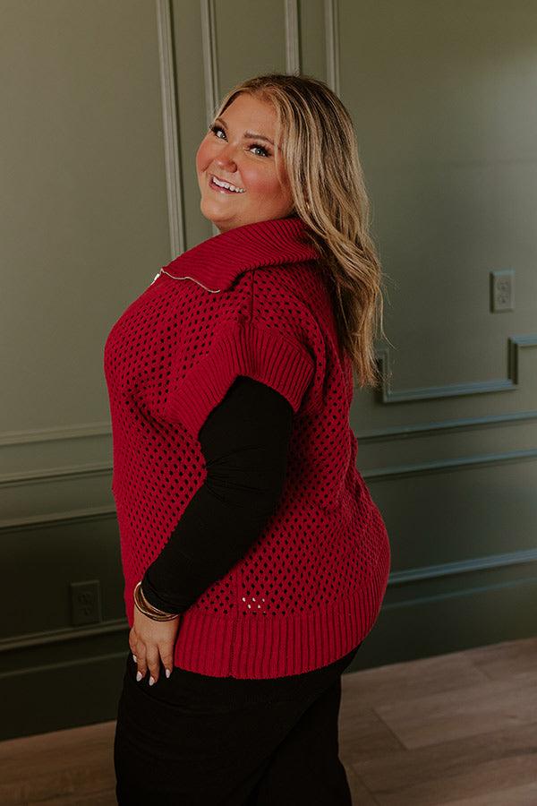 Impressions Cozy Lifestyle Knit Top In Red Curves
