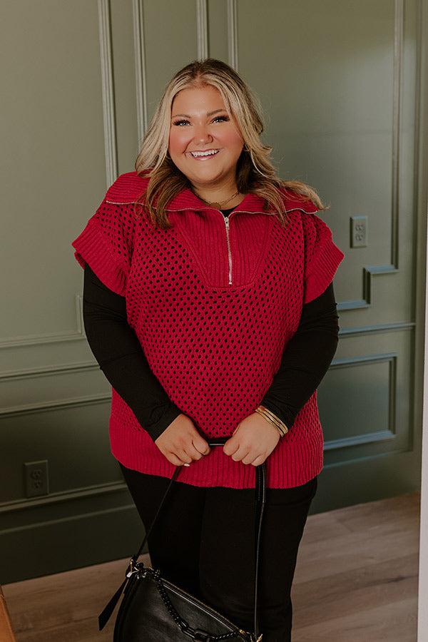 Impressions Cozy Lifestyle Knit Top in Red Curves