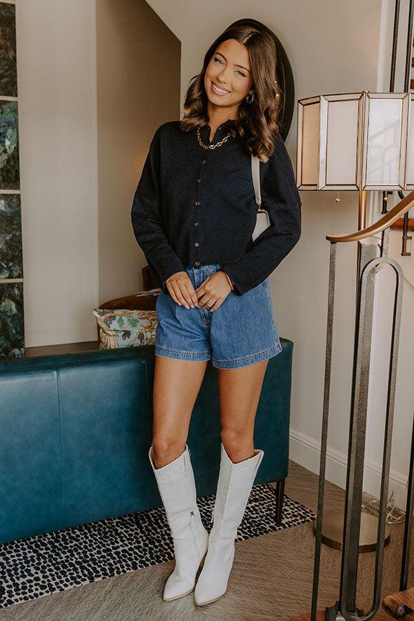 Impressions Cozy Mornings Knit Cardigan In Navy