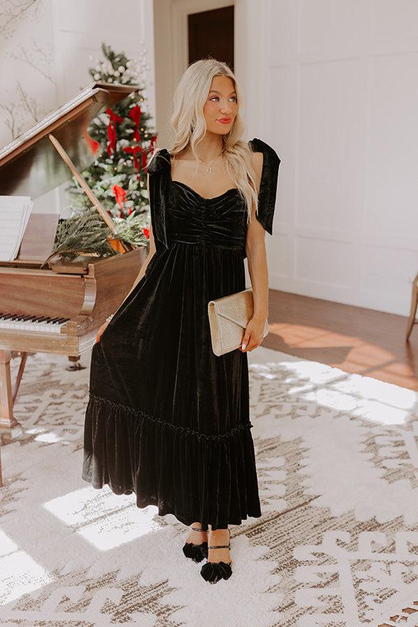 Impressions Cranberry Martini Velvet Midi in Black