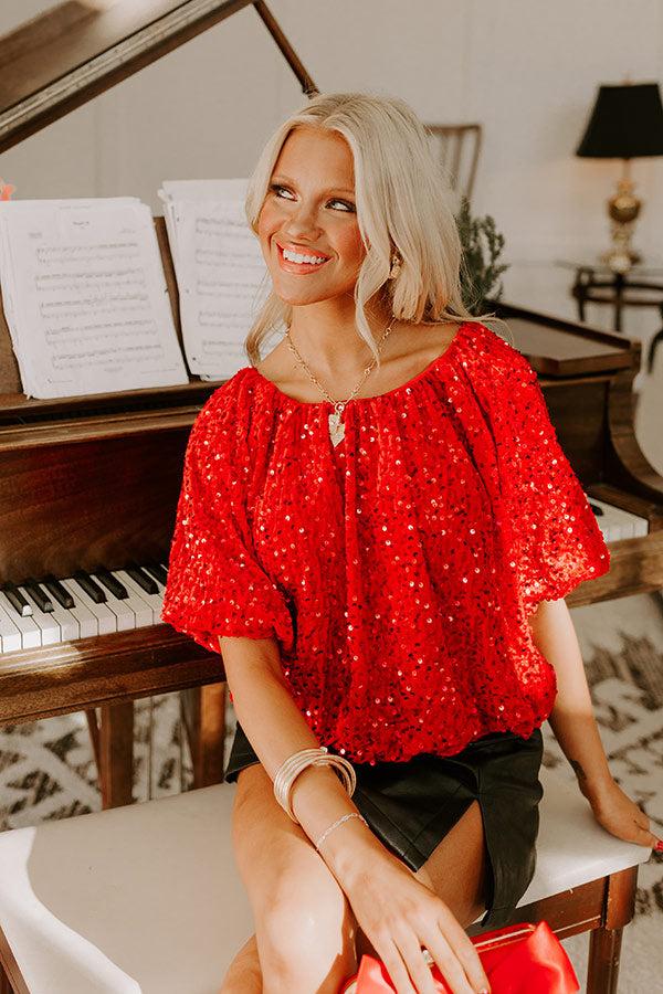 Impressions Cranberry Spritzer Sequin Velvet Top