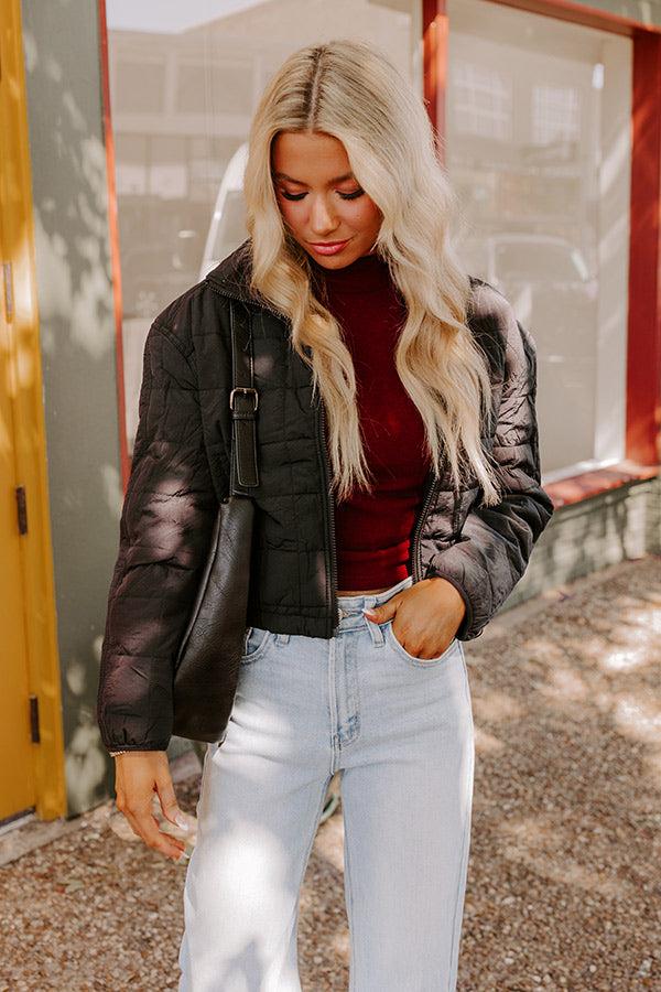 Impressions Crisp Leaves Puffer Jacket in Black