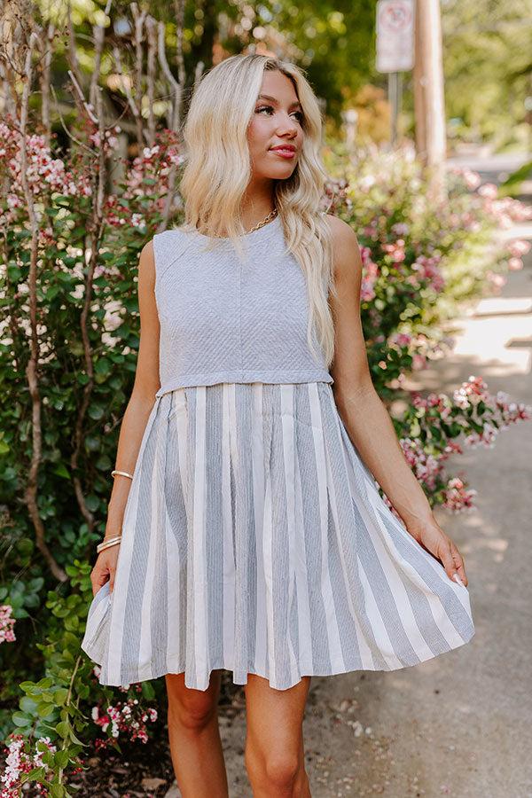 Impressions Cute Smile Stripe Mini Dress In Grey