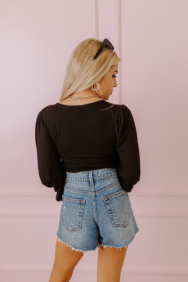 Impressions Dates And DMs Ruched Crop Top In Black