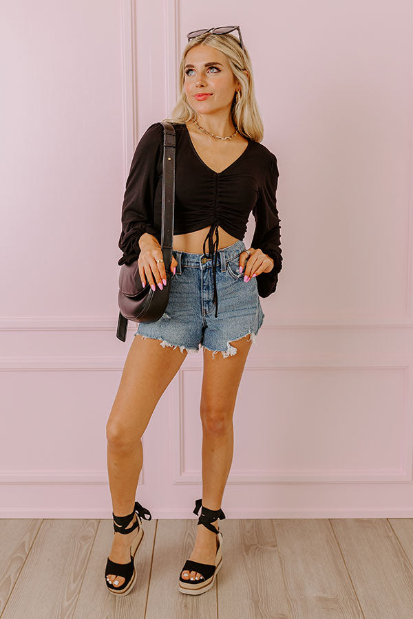 Impressions Dates And DMs Ruched Crop Top In Black