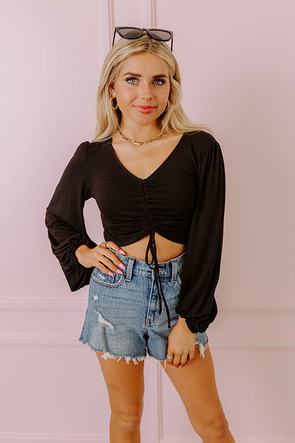 Impressions Dates And DMs Ruched Crop Top In Black