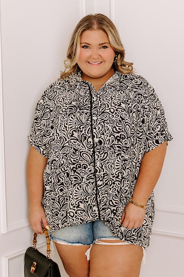 Impressions Daylight Mix Button Up In Black Curves