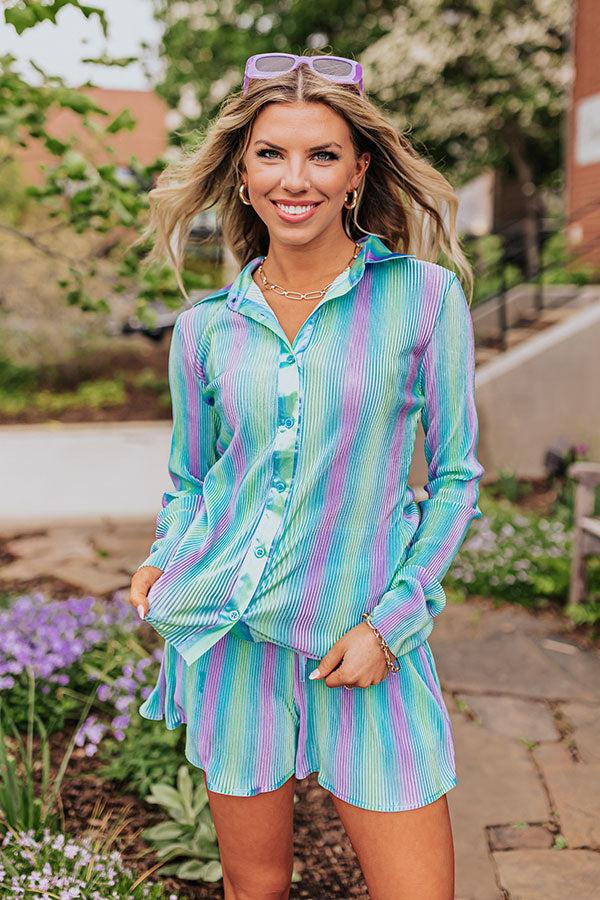 Impressions Delightful Dip Pleated Top In Sky Blue