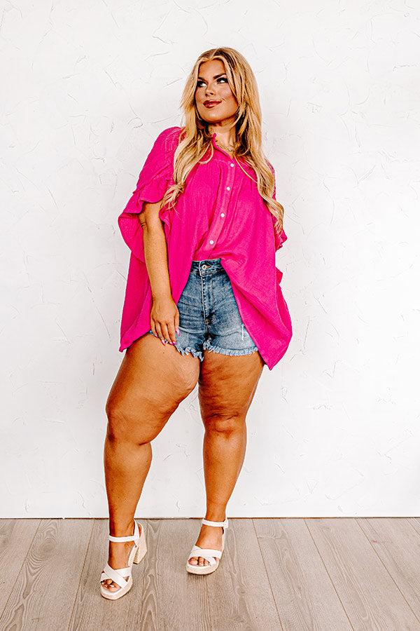 Impressions Divine Downtime Button Up In Hot Pink