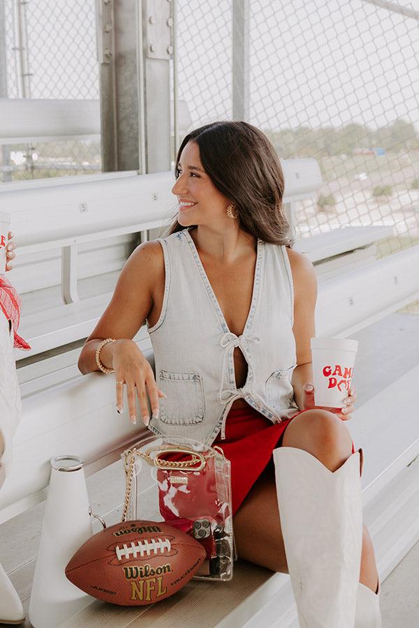 Impressions Downtown Views Front Tie Denim Top