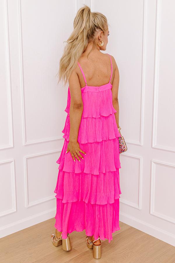Impressions Dreamy Mood Pleated Midi In Hot Pink