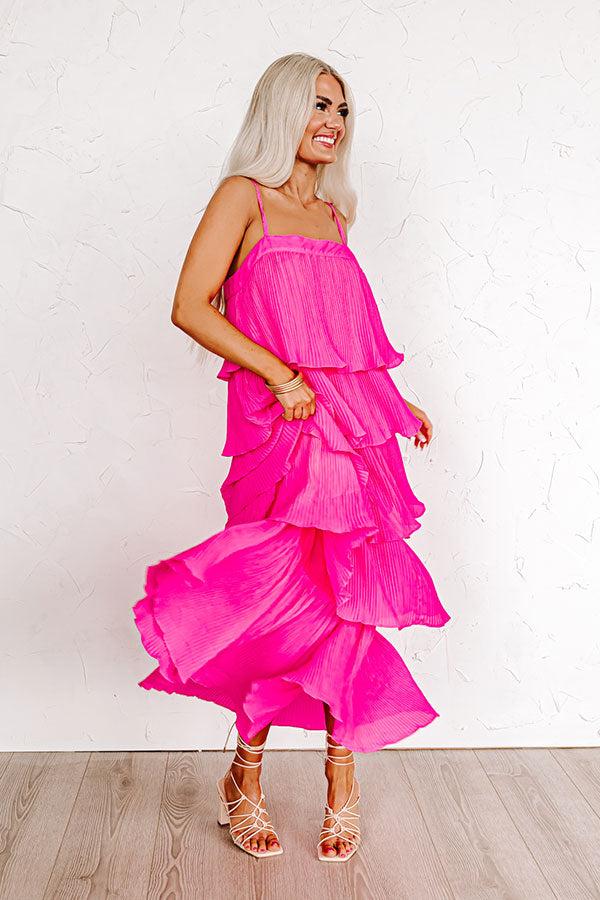 Impressions Dreamy Mood Pleated Midi In Hot Pink