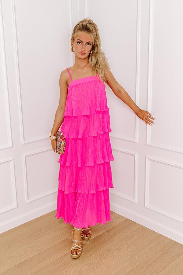 Impressions Dreamy Mood Pleated Midi In Hot Pink
