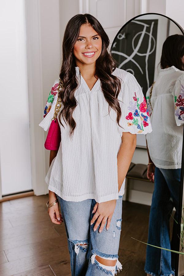 Impressions Driving To The Coast Embroidered Top