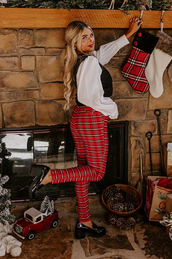 Impressions Endless Cheer Plaid Pants In Red