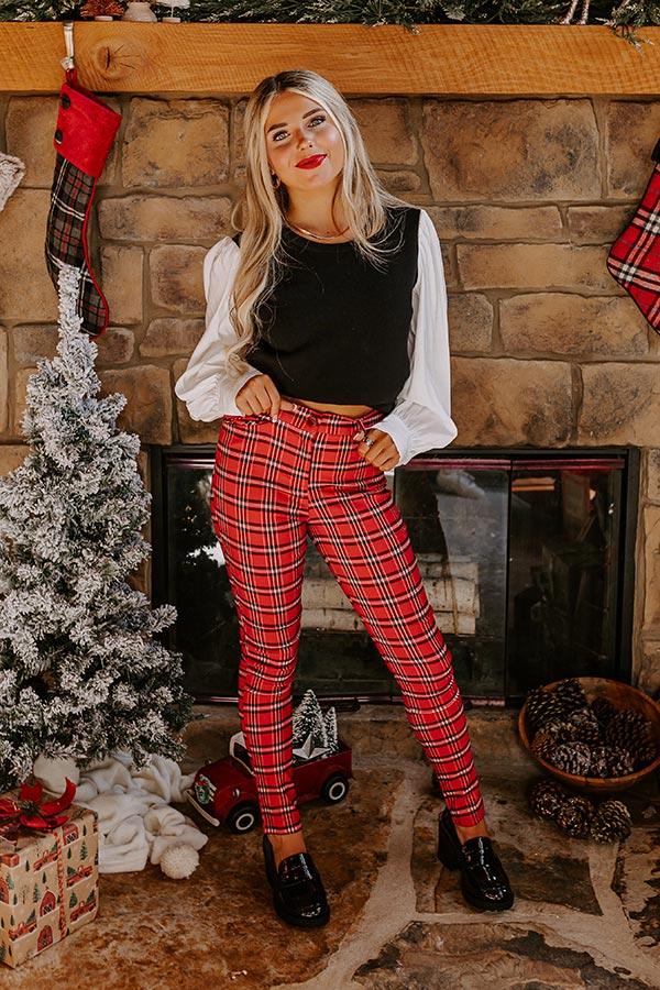 Impressions Endless Cheer Plaid Pants In Red