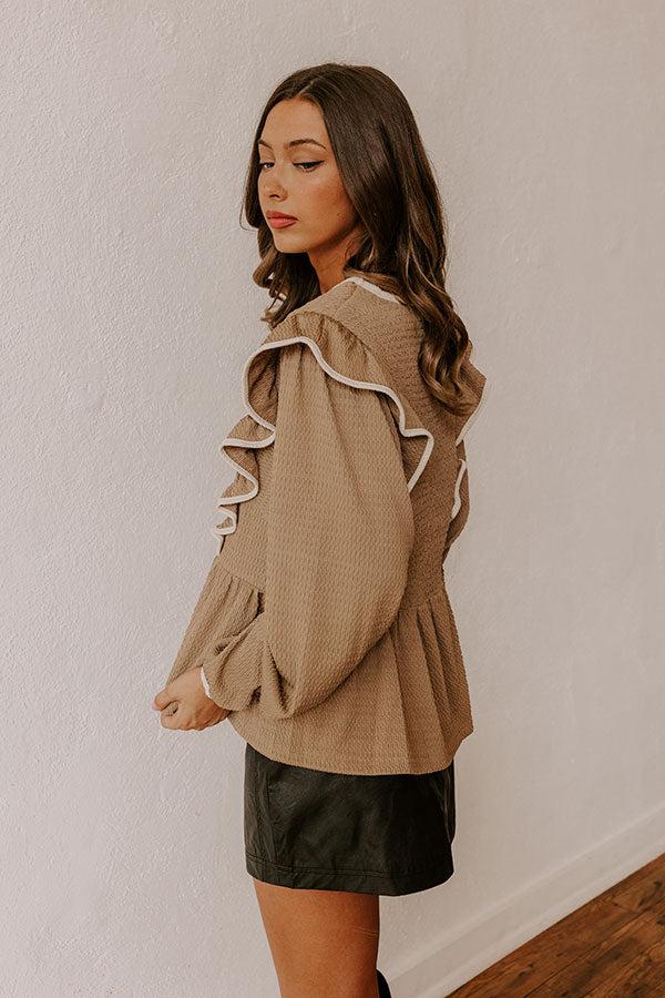 Impressions Exclusive Party Ruffle Top In Taupe