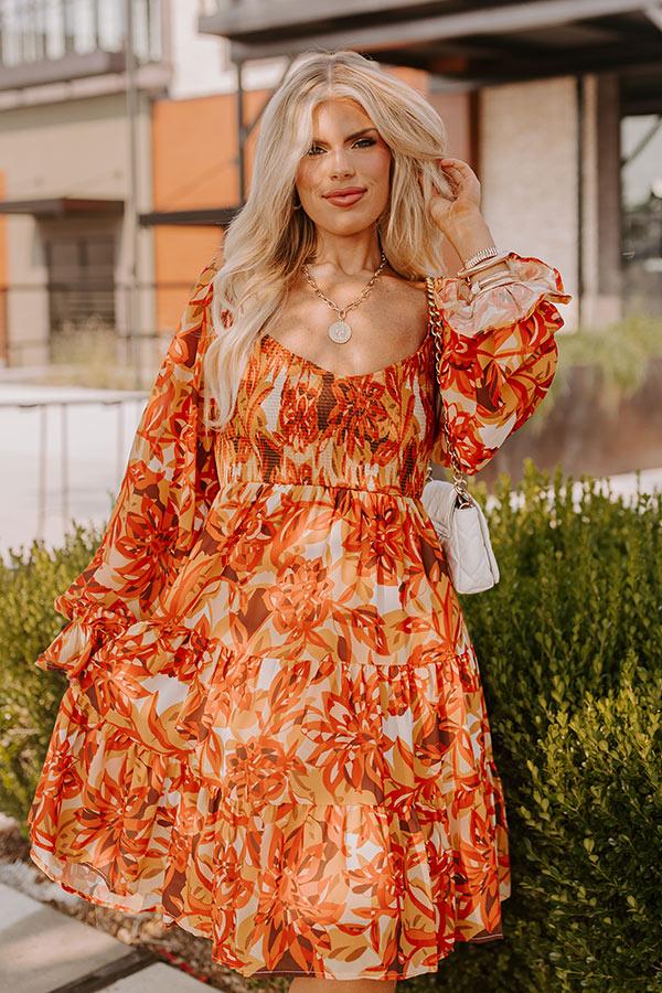 Impressions Fall Foliage Smocked Mini Dress Curves