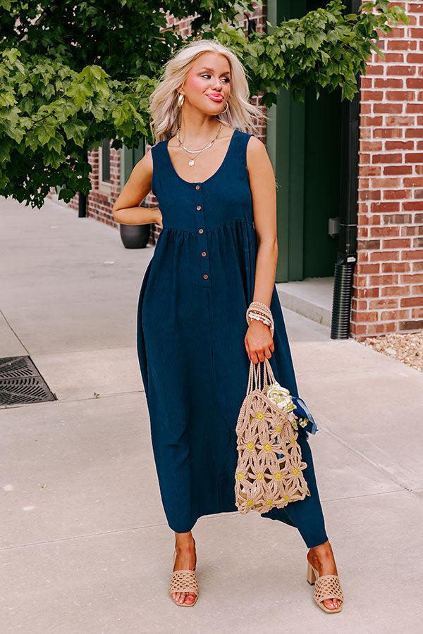 Impressions Fall Into Happiness Jumpsuit in Navy