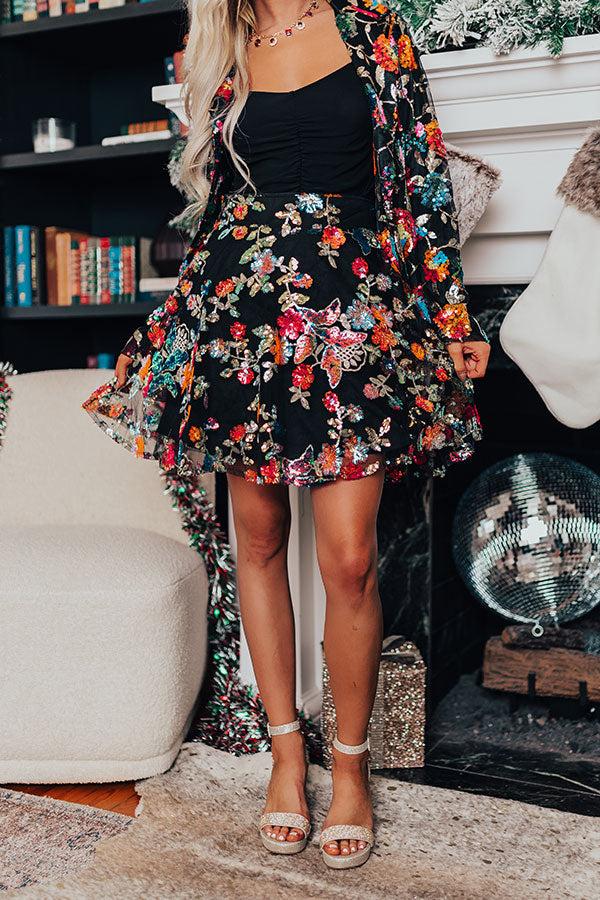 Impressions Fan Of Floral Sequin Skirt
