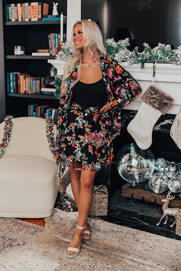 Impressions Fan Of Floral Sequin Skirt